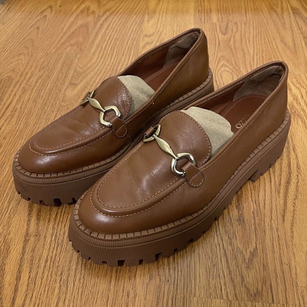AREZZO brown leather platform slip on loafer shoes size EU 40